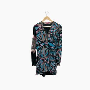 Custo Barcelona Knee Length Dress Blue Print Women’s Size 2 Small